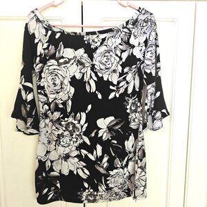 WHBM Black/White Floral Top, Size XS